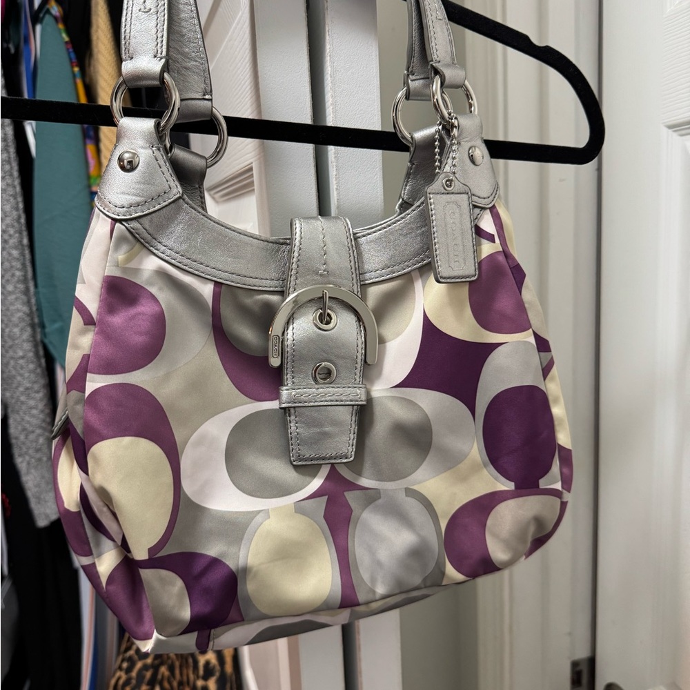Coach Silver and Purple Shoulder Bag with Modern Design